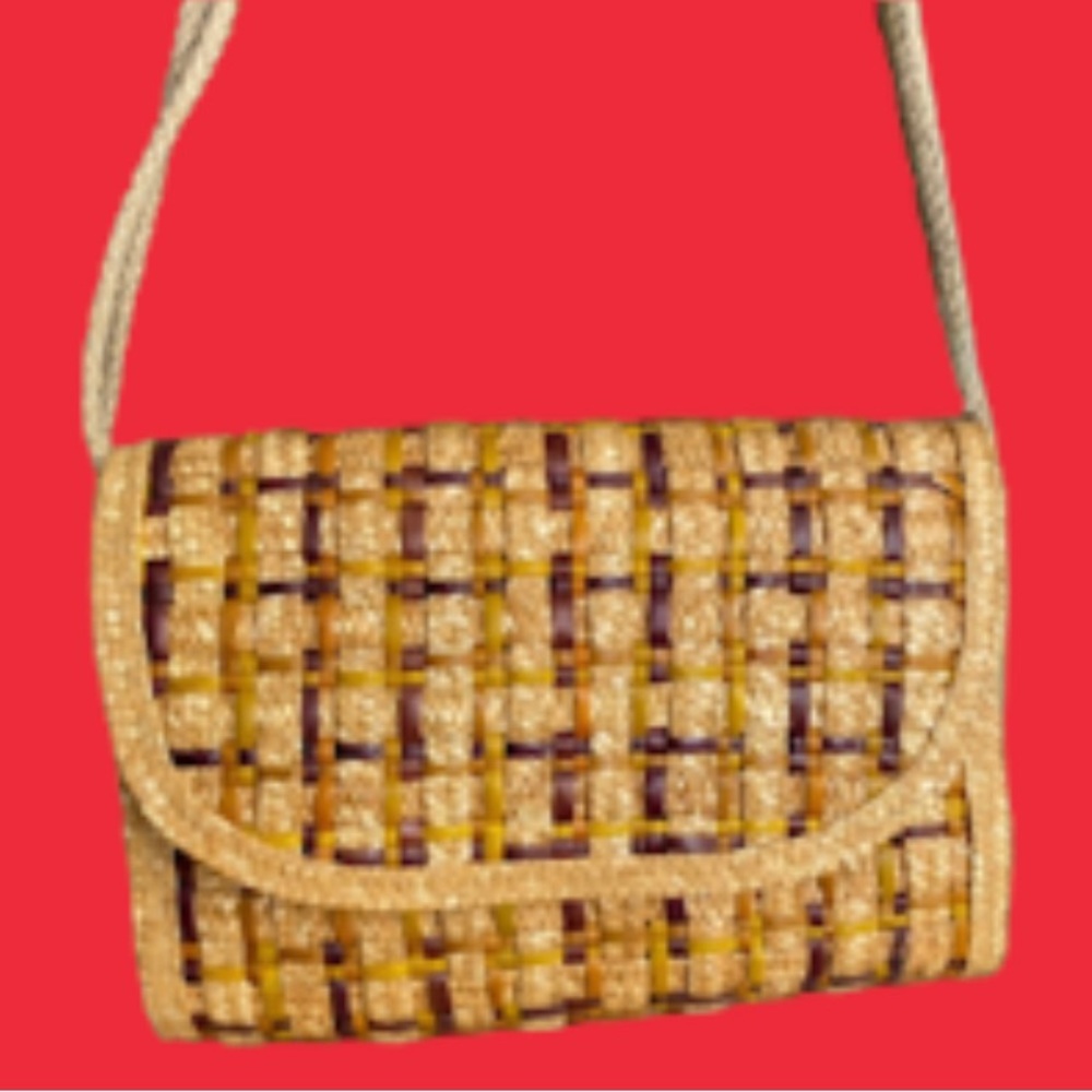 Woven Straw Envelope Bag., Rope Handles, NEW